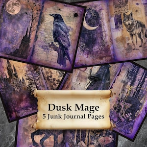 Dusk Magic Wizard Junk Journal Pages Printable Scrapbook, Lunar Alchemy Theme Mixed Media Art DIY Paper Collage Sheet Digital Download