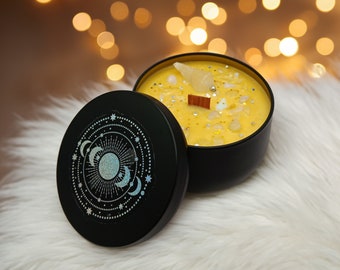 Crystal Infused Magic Scented Candles with Gemstones for Intention, Manifestation, Witchcraft, and Wicca Spellwork