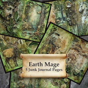 Earth Magic Wizard Junk Journal Pages Printable Scrapbook, Alchemy Theme Mixed Media Art DIY Paper Collage Sheet Digital Download
