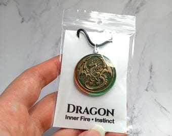 Dragon Wax Seal Pendant Hand Stamped with Swirly Colors