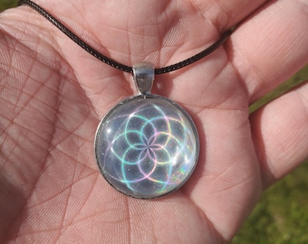 Collares de mandala lenticular holográfico / Colgantes de cabujón de metal holográfico