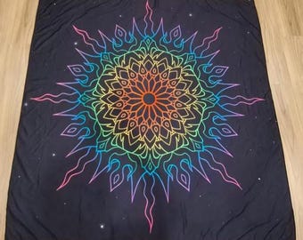 Dark Aether Rainbow Mandala Tapestry  Square 54" Wall Hanging Tarot Altar Cloth