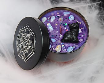 Crystal Infused Magic Scented Candles with Gemstones for Intention, Manifestation, Witchcraft, and Wicca Spellwork