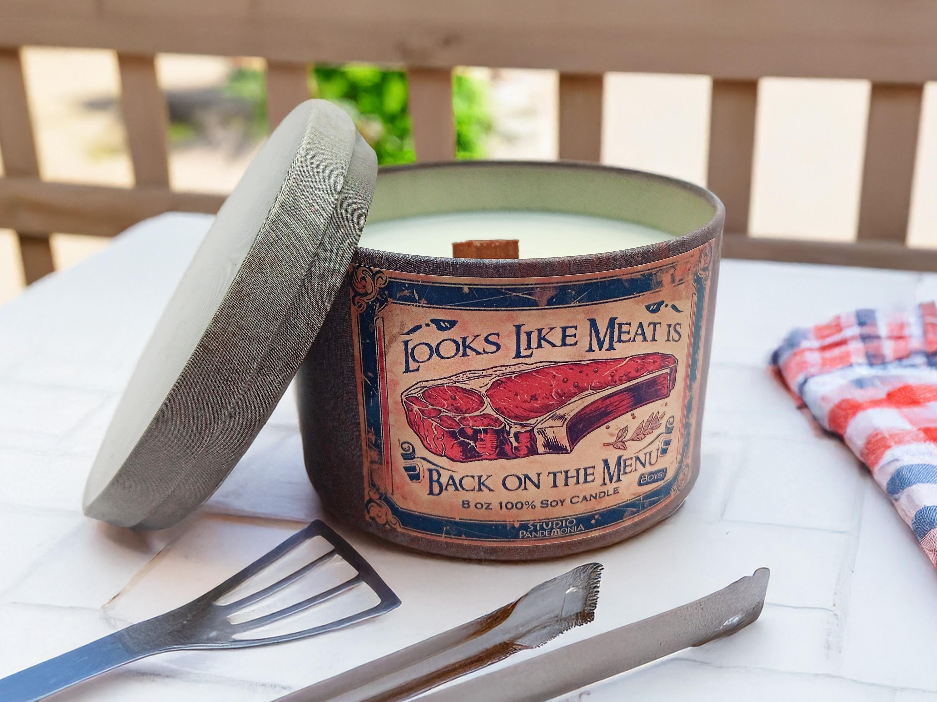 Soy Candle LOTR Fantasy Inspired Cottagecore Rustic Farm Vibe Pepper Steak Scented MeatCozy Wood Wick Tin Lord of the Rings Candles