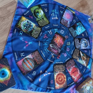Toile de Tarot avec cuspides pour thème de naissance | Tapisserie carrée 20 pouces | Astrologie, signes du zodiaque, planètes pour lecture de cartes de tarot Oracle