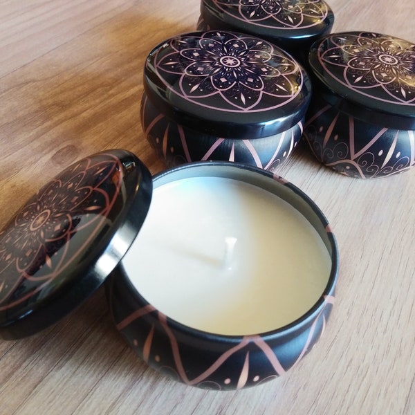 Cozy Sweet Scented Candles | Organic Soy Wax Candle In Decorative Mandala Tin | Scents of Home, Waffle, Pecan | 3 oz.