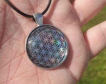 Collares Mandala Holo Life / Colgantes de cabujón de metal holográfico
