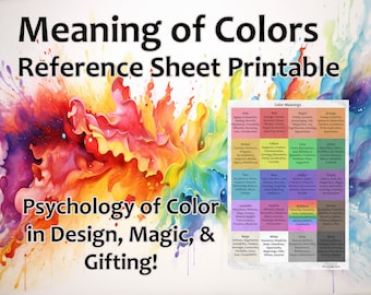 PRINTABLE Color Meanings Chart | Study Reference Sheet Learn Psychology