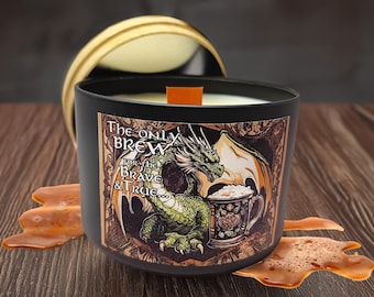 Soy Candle LOTR Fantasy Inspired Cottagecore Craft Malt Beer Scented Oatmeal Stout Guinness Cozy Wood Wick Tin Lord of the Rings Candles