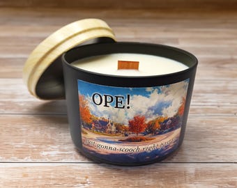 Ope Banana Nut Bread Scented Soy Candle Hospitality Holiday Gift with Polite, Cozy, Charming Midwest Humor