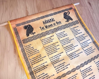 Rotolo di tessuto con poesia norrena Hávamál / Decorazione spirituale da appendere alla parete lunga 76&quot; / &quot;Parole dell&#39;Altissimo (Odino)&quot; Poetica Edda Letteratura pagana