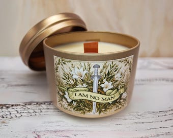 No Man Misrule Scented LOTR Fantasy Inspired Cozy Wood Wick Tin Lord of the Rings Soy Candle