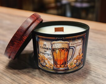 Soy Candle LOTR Fantasy Inspired Cottagecore Rustic Farm Vibe Beer Pint Hops Scented Cozy Wood Wick Tin Lord of the Rings Candles