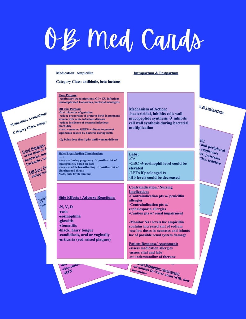 OB Nursing Med Cards - Etsy