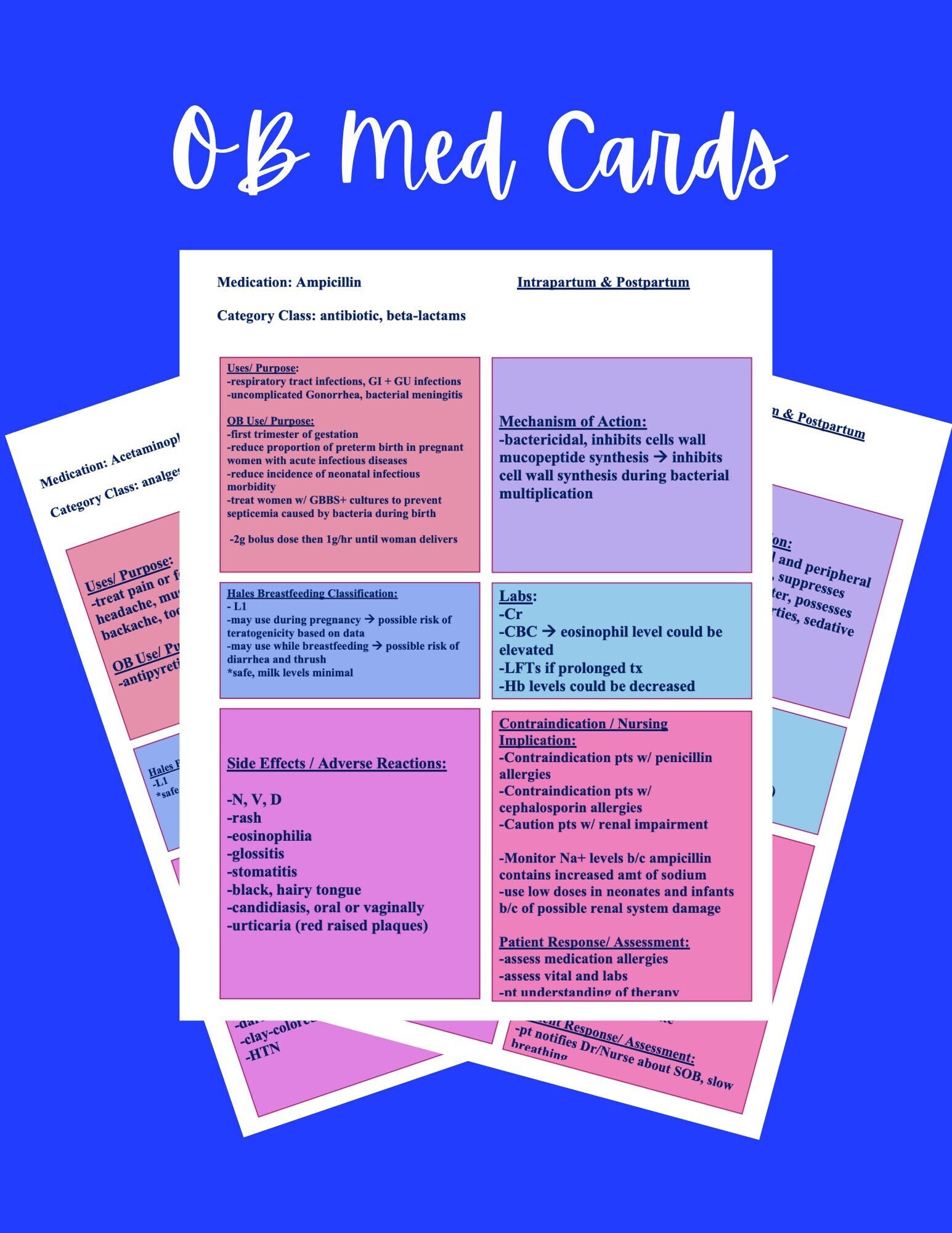 OB Nursing Med Cards Etsy