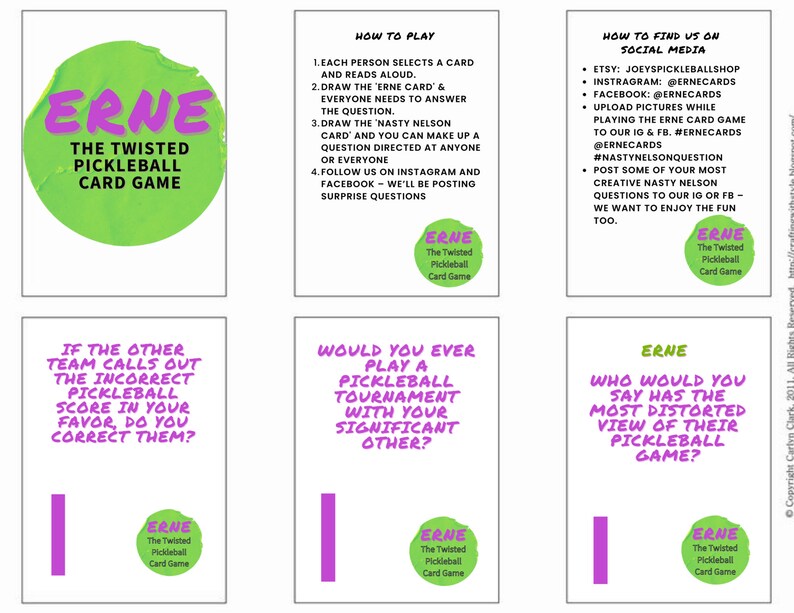 Erne, the Twisted Pickleball Card Game 130 Cards Etsy