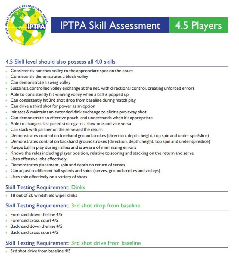 Pickleball Skill Assessment Bundle Etsy