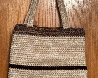 Ladies Beige and Brown Tote Bag - Crocheted