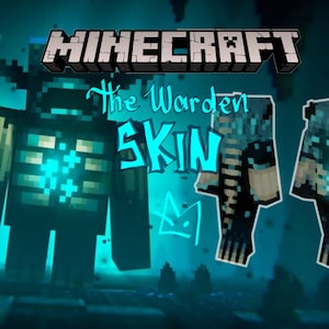 Könnte beinhalten: Ein Minecraft-Skin des Wächters, einer neuen Kreatur im Spiel. Der Skin ist blau und schwarz mit leuchtend blauen Augen. Der Wächter ist eine mächtige Kreatur, die man in der tiefen Dunkelheit finden kann.
