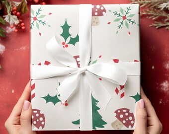 Christmas Mushroom Wrapping Paper, Mushroom Gift Wrap, Present Holiday Gift Wrap, Mushroom Pattern, Unique Gift Wrap