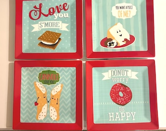 Ginger Oliphant Dessert Pun Plate Set (4pc) Donut, Cannoli, Cake & S’more
