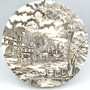 Vintage Royal Mail Transferware Plate: Staffordshire Ironstone, Horse-Drawn Coach