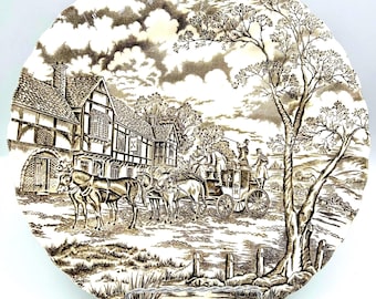 Vintage Royal Mail Transferware Plate: Staffordshire Ironstone, Horse-Drawn Coach