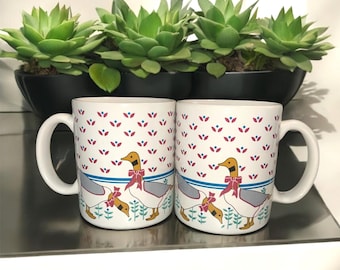 Vintage 1980s Geese Coffee Mugs, Farmhouse Kitchen Decor, Set of 2
