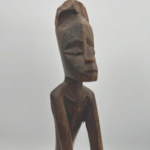 Vintage Wood Carved Tall African Warrior Man Playing Drum Very Detailed Face
