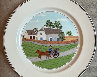 Villeroy & Boch Design Naif Amish Man Horse Carriage Porcelain Dinner Plate Replacement or Decor Piece