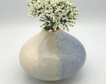 Anthropologie Pottery Bud Vase: Blue & White Ombre, 3.5"