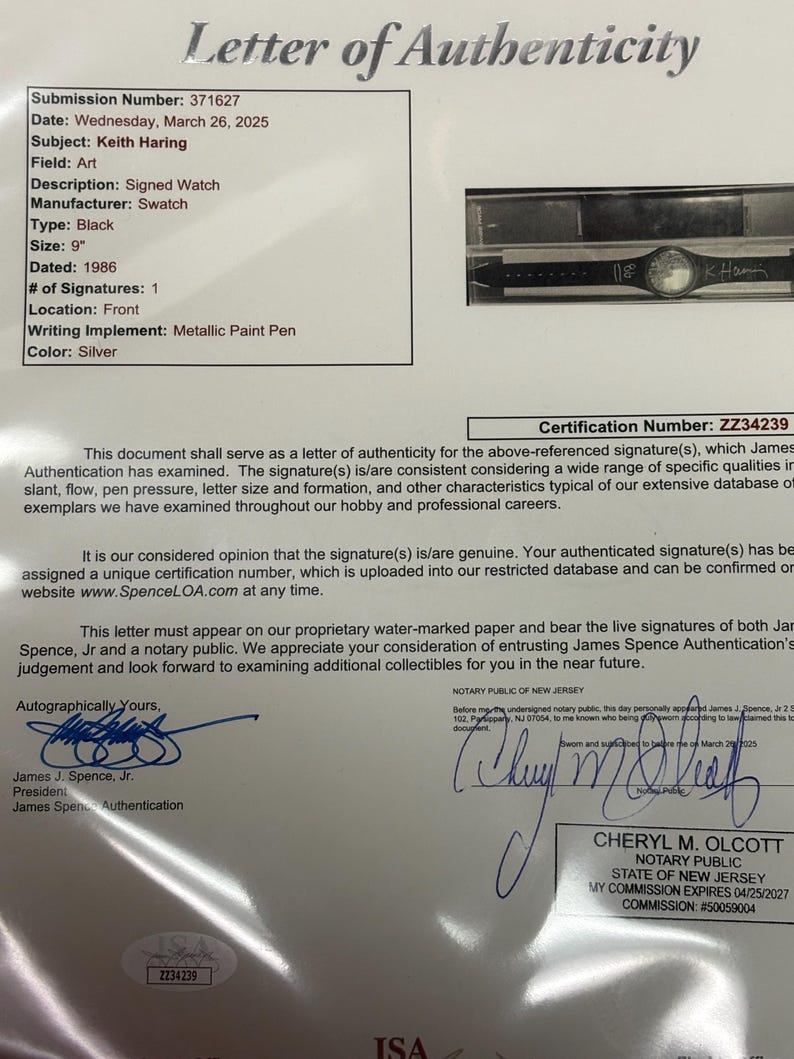 Jsa Authentication Letters Signed Keith Haring Watch for Swatch in Original Box With Jsa Coa - Etsy