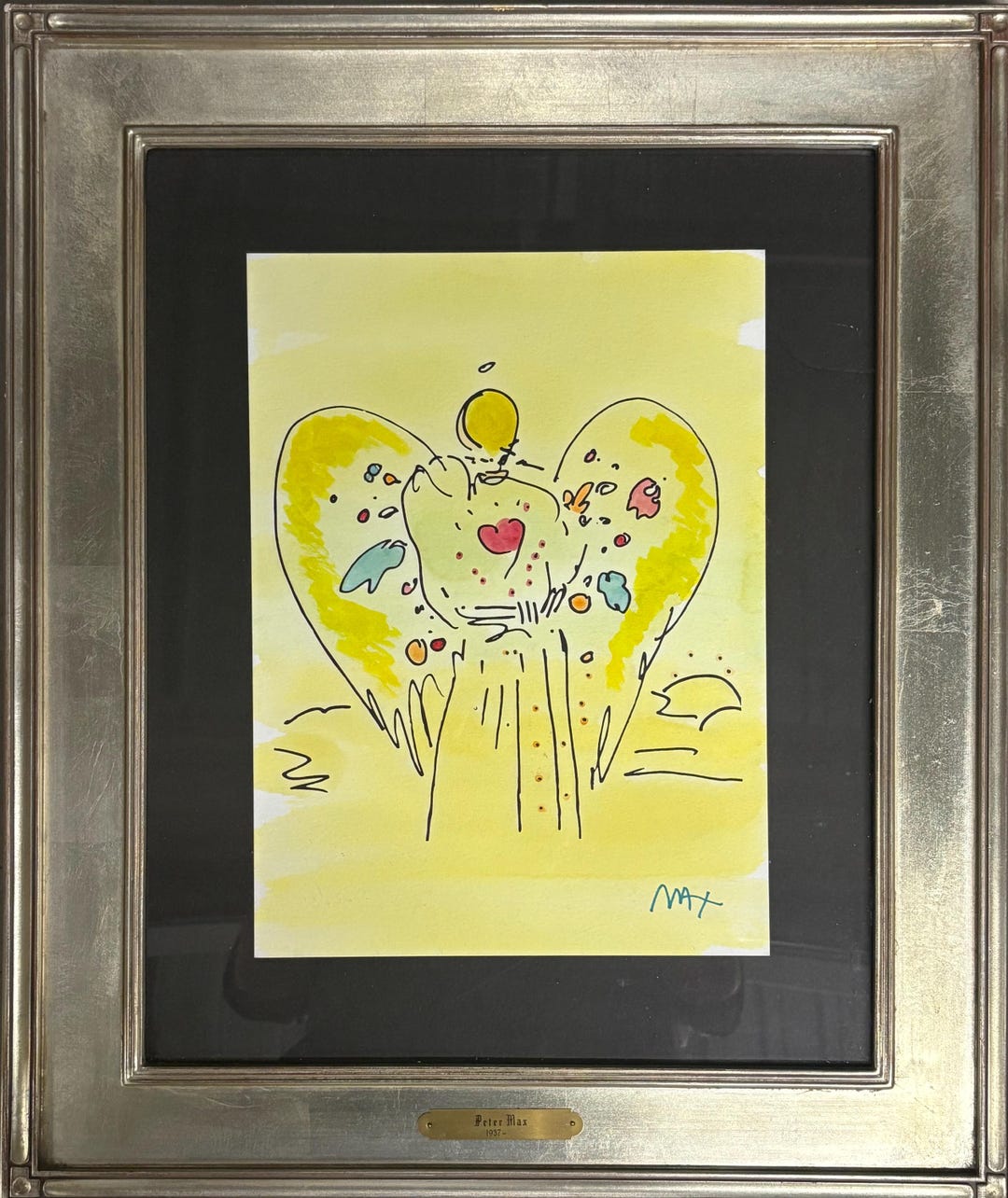 Max Angel Peter Max Angel With Heart Mixed Media Signed on Paper - Etsy