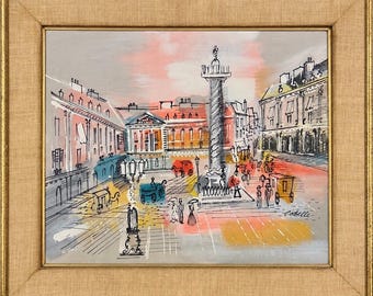 Charles Cobelle Signed Painting Place Vendome Paris Street Scene Mid Century Art