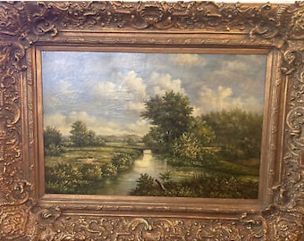 Antique Oil Painting On Board Landscaping Unsigned