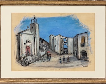 Rolf Gerard Original Diseño de escenografía en técnica mixta Pintura Cavalleria Rusticana
