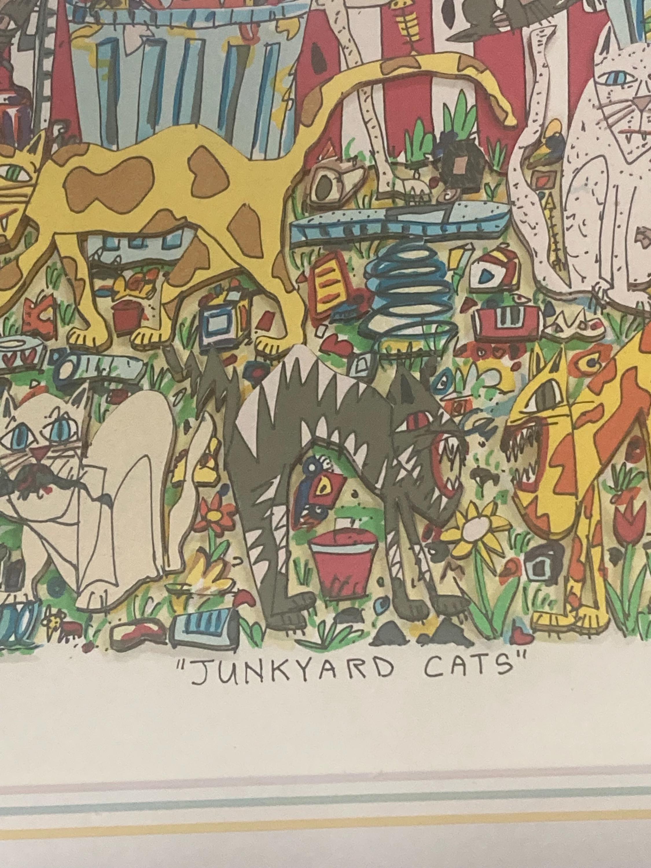 ジェームス・リジィ　JUNKYARD CATS James Rizzi 3d Lithograph “junkyard Cats” Signed and
