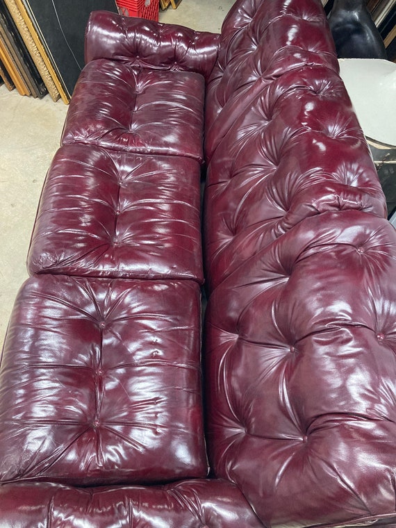 Vintage Hancock Moore Rot Burgund Leder Tufted Chesterfield Sofa Couch Etsy
