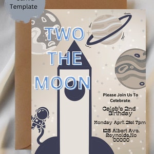 EDITABLE Two the Moon Birthday Invitation