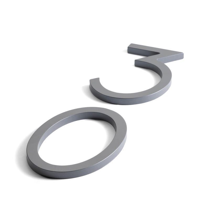 7 Inch Floating House Numbers: Carbon Graphite Grey Metal Address ...