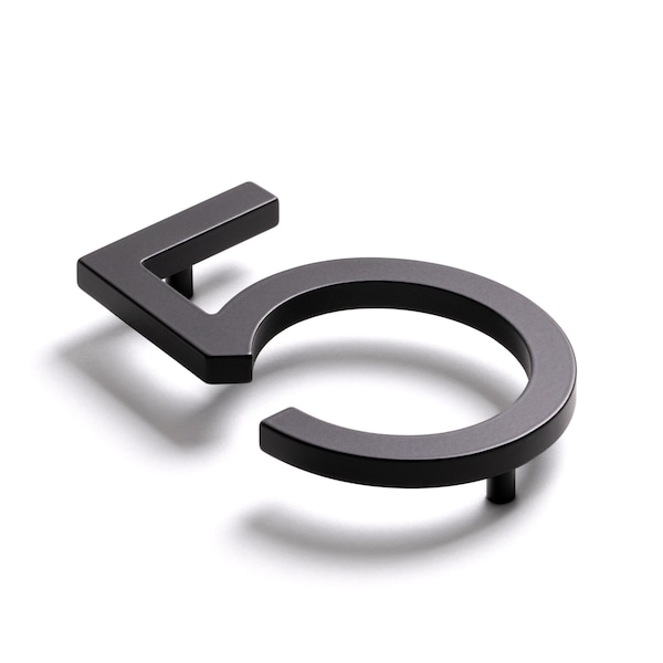Matte Black Modern House Numbers: 5 Inch Metal Floating Address Numbers