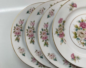 Set of 4 Pink Peony Went Worth China Bread Plates, Dinnerware, Shabby Chic Dishes, Bridal Shower, Tea Party, Wedding Plates, FREE SHIPPING