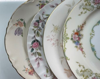 Free Ship : Set of Mismatched China Bread Plates, Dinnerware, Shabby Chic Dishes, Bridal Shower, Tea Party, Wedding Plates, FREE SHIPPING