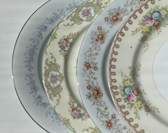 Set of Mismatched China Dinner Plates, Dinnerware, Shabby Chic Dishes, Bridal Shower, Tea Party, Wedding Plates, FREE SHIPPING