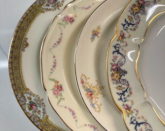 Set of Mismatched China Salad Plates, Dinnerware, Shabby Chic Dishes, Bridal Shower, Tea Party, Wedding Plates, FREE SHIPPING