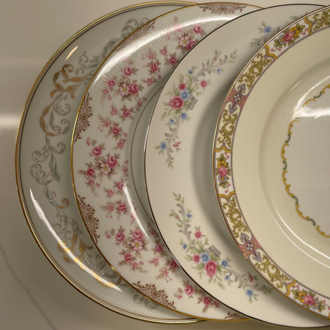 Set of Mismatched China Dinner Plates, Dinnerware, Shabby Chic Dishes