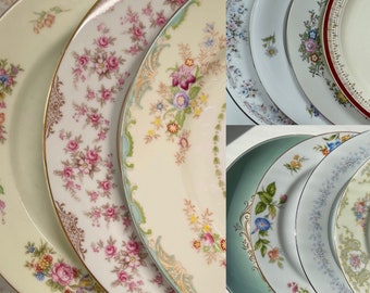 Free Ship - Set of Mismatched China Plates, Farmhouse, Dinnerware, Shabby Chic Dishes, Bridal Shower, Tea Party, Wedding Plates