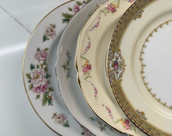 Set of Mismatched China Salad Plates, Dinnerware, Shabby Chic Dishes, Bridal Shower, Tea Party, Wedding Plates, FREE SHIPPING