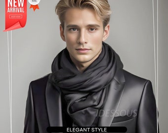 100% Silk Scarf Men Black Silk Scarf - 180 x 90 cm for Suit Formal Occasions Wedding Scarf Business Style - Gift for Him
