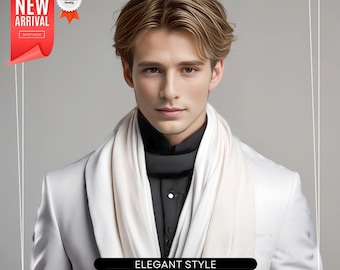 Foulard en soie blanche 100 % soie pour homme - 180 x 90 cm pour costume, occasions formelles, mariage, style professionnel - Cadeau pour lui